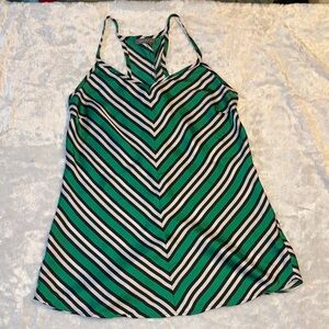 Suzy Shier Green Black White Striped V-Neck Racerback Cami
